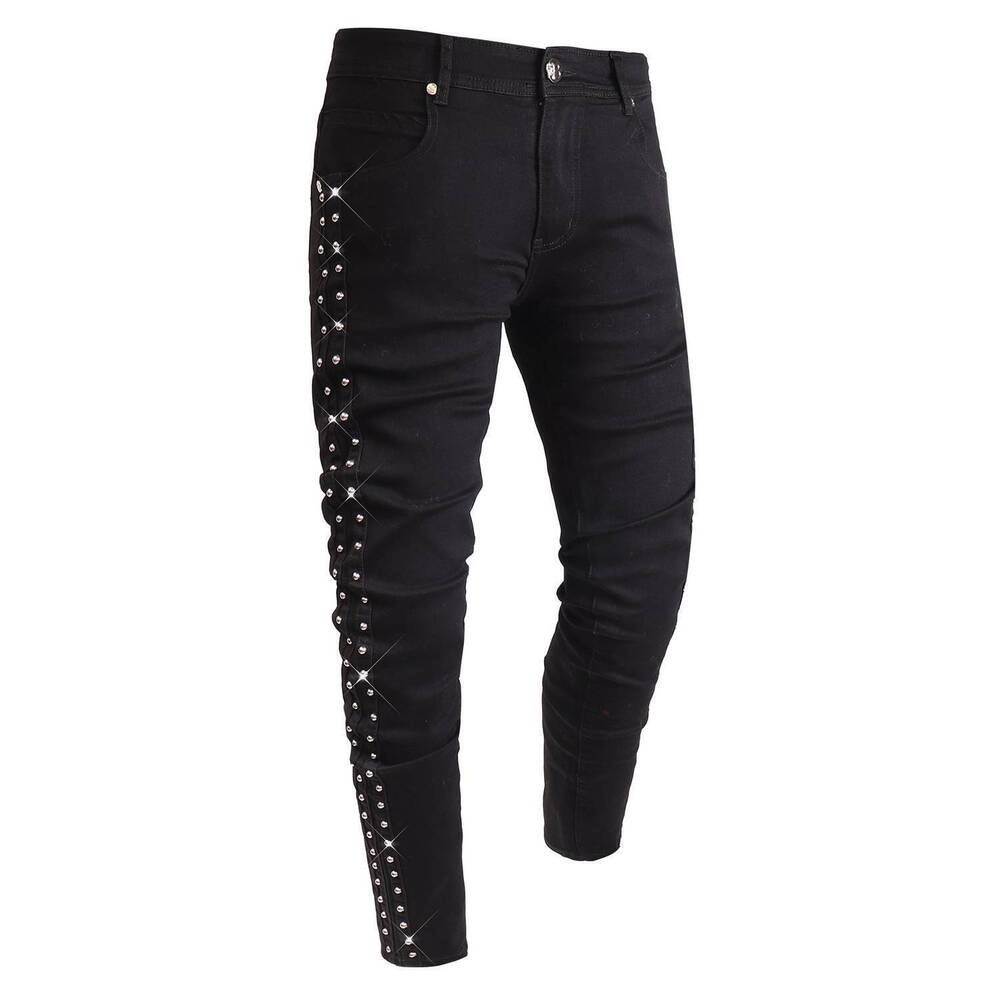 NEW BAROCCO men's denim jeans with studded sides in black